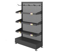75cm Tall Retail Snack Display Shelf - Floor-Standing Organizer with 5 Hooks & Non-Slip Mats, Ideal for Supermarkets, Grocery, and Department Stores(White)