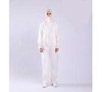 75G blanco microporosa Mono,Bota,Capucha,puños elásticos,los tobillos,la cintura,para trabajo pesado Trajes de protección,unisex Desechable Ropa de trabajo para el servicio de limpieza,pintura,5pack,M