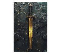 75x50cm/1000pcs Rompecabezas De Piezas para Adultos Golden Sword on Dark Stone Rompecabezas Juegos Relajantes Regalos para Aliviar El Estrés para Amigos Y Familiares 75x50cm/1000pcs