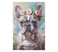 75x50cm/1000pcs Rompecabezas French Bulldog with Flower Crown Watercolor Rompecabezas para Adultos Juegos Relajantes Mejora La Memoria Cumpleaños Y Navidad 75x50cm/1000pcs