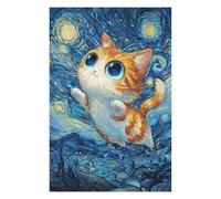 75x50cm/1000pcs Rompecabezas para Adolescentes Cat in Starry Night Style Rompecabezas para Adultos Juego De Ingenio Juego De Corte De Precisión Juego Desafiante Regalos 75x50cm/1000pcs