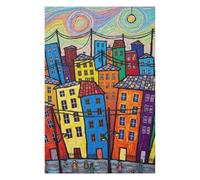 75x50cm/1000pcs Rompecabezas para Adultos Colorful Whimsical Cityscape Painting Rompecabezas para Adultos Juegos Familiares Alivia El Estrés 75x50cm/1000pcs