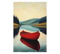 75x50cm/1000pcs Rompecabezas Red Boat Reflection - Naïf Serene Lake Art Rompecabezas para Adultos Juegos Relajantes Mejora La Memoria Cumpleaños Y Navidad 75x50cm/1000pcs