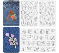 76 patrones de bordado solubles en agua, 3 hojas A4 de papel de bordado con diseños lavables, flores preimpresas, patrones de bordado para transferir letras para coser a mano