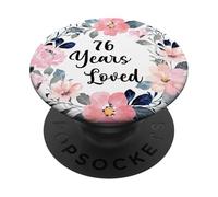 76 Years Loved 76th Birthday Floral 76 Year Old Men Women PopSockets PopGrip Adhesivo