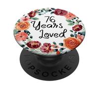 76 Years Loved 76th Birthday Floral Wreath Loved for Women PopSockets PopGrip Adhesivo