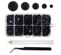 760 cuentas negras semicirculares, medias perlas negras, perlas de espalda plana, con 1 pinza acero inoxidable y 1 bolígrafo punta, cuentas planas para manualidades, joyas, arte uñas (4/5/6/8/10 mm)