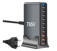 765 W USB C cargador múltiple, PD 140 W, cargador rápido, 10 puertos, estación de carga GaN-III con 7 puertos USB-C y 3 puertos USB-A para MacBook, iPad Pro/Air, iPhone 16 15 Pro Max, Samsung, Xiaomi