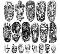 77 Hojas Cristiano Tatuaje Temporal para Mujeres Hombres, 17 Hojas de Medio Brazo Cruz Religiosa Jesús Dios Ángeles Falsos Tatuajes para Adultos, 60 Hojas de Cristo Tatuajes Pegatinas para Niños