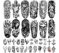 77 hojas de tatuajes temporales cristianos para adultos, hombres, mujeres y niños, religiosos, Jesús, cruz, Dios, Cristo, católicos, realistas, media manga, tatuajes falsos para el cuerpo