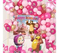 77 Piezas Decoración Cumpleaños Masha, Set de Fiesta, Globos y Decoraciones Para Niñas