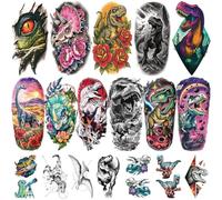 77 tatuajes de dinosaurio para niños y adolescentes, 17 tatuajes de terosaurio Tyrannosaurus-Trex Triceratops de media manga, 60 pegatinas de tatuaje Raptor para fiestas de cumpleaños de cosplay