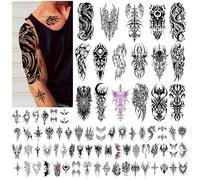 77 Tatuajes Temporales Cyborg Tribal para Mujeres Hombres Unisex, 17 Grandes con Mariposas Medio Brazo, 60 Pegatinas Vintage Negro Resistentes al Agua y Duraderas