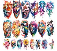 77 Tatuajes Temporales Flores Leones Tigres, 17 Diseños Grandes Medio Brazo Gatos Búhos Loros, 60 Mini Serpientes Lobos Plumas Realistas Adultos Niños