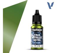 Vallejo Pintura True Metallic Metal 175-18ml Amber Green para Aerógrafo, Acabado Homogéneo y Alta Intensidad de Color, Formulación Sin Dilución, Ideal para Modelismo y Manualidades