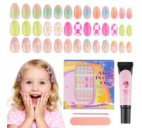 78 Piezas Uñas Pegajosas Para Niños, TOROKOM Uñas Falsas Prepegadas Para Niños Tipo Full Cover Uñas Cortas Con Adhesivo Pegajoso Para Niñas 8-12 Años (3 Paquetes, Cuadrado Floral)