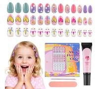 78 Piezas Uñas Pegajosas Para Niños, TOROKOM Uñas Falsas Prepegadas Para Niños Tipo Full Cover Uñas Cortas Con Adhesivo Pegajoso Para Niñas 14+ Años (3 Paquetes, Corazones Coloridos)