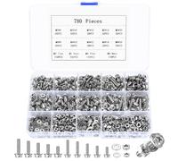 780 Pcs M3 M4 Juego de Tornillos y Tuercas y Arandelas, Tornillos con Cabeza Hexagonal en Cruz, Pernos Hexagonales y Tuercas y Arandelas, Tornilleria Tornillos de Máquina Hexágono con Brida