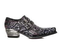 7960-S8 Zapato VINTAGE GRABADO de tacón de acero con hebilla de cuero en color negro - Negro y violeta