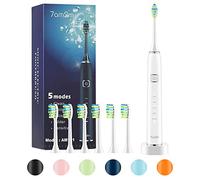 7am2m Cepillo de dientes eléctrico Sonic con 6 cabezales de cepillo para adultos y niños, 5 modos con temporizador inteligente de 2 minutos, cepillos de dientes eléctricos (blanco)