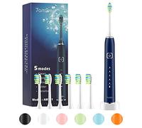 7am2m Cepillo de dientes eléctrico Sonic con 6 cabezales de cepillo para adultos y niños, 5 modos con temporizador inteligente de 2 minutos, cepillos de dientes eléctricos (azul marino)