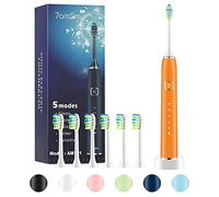 7am2m Cepillo de dientes eléctrico Sonic con 6 cabezales de cepillo para adultos y niños, 5 modos con temporizador inteligente de 2 minutos, cepillos de dientes eléctricos (naranja)