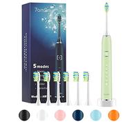 7am2m Cepillo de dientes eléctrico Sonic con 6 cabezales de cepillo para adultos y niños, 5 modos con temporizador inteligente de 2 minutos, cepillos de dientes eléctricos (verde)