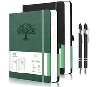 7CDXD Cuaderno Tapa Dura A5 Para Escribir,Paquete De 2 Diarios,Cuaderno De Cuero,Papel Rayado De 100 G/M², Tapa Dura con Bolígrafos Para El Trabajo,La Escuela,Notas Y Diarios. (Negro + Verde)