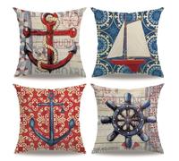 7COLORROOM Fundas de almohada de ancla de 18 x 18 pulgadas, color azul marino, diseño de brújula náutica, estilo vintage, océano, playa, casa, paquete de 4 fundas de cojín para sofá (multicolor)