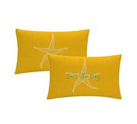7COLORROOM Juego de 2 fundas de cojín rectangulares con diseño de estrella de mar sobre fondo amarillo, diseño de mar costero, fundas de almohada decorativas para el hogar, 12 x 20 pulgadas (12 x 20