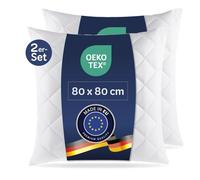 7dreams® 2 almohadas de microfibra acolchadas, 80 x 80 cm, aptas para alérgicos, certificado Öko-Tex, relleno de bolitas de fibra, peso de relleno de 1000 g, lavable a 95 °C