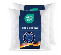 7dreams® Almohada de 80 x 80 cm, juego de 2 unidades, apto para alérgicos, suave microfibra, relleno de fibra de 1000 g, lavable a 95 °C, apto para secadora, certificado Öko-Tex, fabricado en la UE