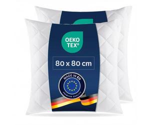 7dreams® Juego de 2 almohadas de 80 x 80 cm, aptas para alérgicos, almohada de microfibra con relleno de bola de fibra de 1000 g, certificado Öko-Tex, lavable a 95 °C y apta para secadora, acolchada