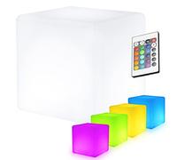 7even Cubo de diseño LED con luz LED, funciona con batería, taburete, mesa con mando a distancia