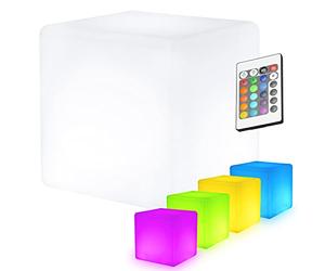 7even Cubo de diseño LED con luz LED, funciona con batería, taburete, mesa con mando a distancia