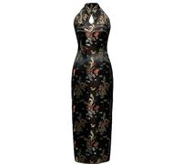 7Fairy Mujer Negro Escotado por detrás Largo Chino Fiesta Vestido Dragón Cabestro Tamaño ES 34