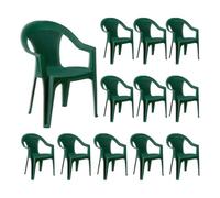 7H SEVEN HOUSE 7house Pack 12 Sillas con Reposabrazos Stack Apilables de Polipropileno 52x40x82cm para Jardín y Terraza Blanco/Verde