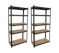 7H Seven House - Estantería Modular Almacenaje (Pack 2), Acero y MDF Antihumedad, Hogar, Trastero, Garaje, 5 Baldas Ajustables, Carga Máx. 875Kg, 90x40x180cm (Largo x Ancho x Alto), Color Negro