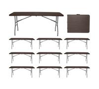 7H SEVEN HOUSE MegaPack 10 Mesas Plegables Portátiles Resina 180cm Marrón Efecto Madera 7house