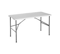 7H SEVEN HOUSE - Mesa Plegable Portátil para Camping 122cm, Resina, Uso Interior y Exterior, Jardín, Terraza, Eventos y Celebraciones, Catering, Diseño Maleta, Asa de Transporte, Ligera, Blanco