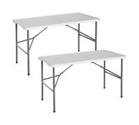 7H SEVEN HOUSE - Mesa Plegable Portátil para Camping 122cm, Resina, Uso Interior y Exterior, Jardín, Terraza, Eventos y Celebraciones, Catering, Diseño Maleta, Asa Transporte, Ligera, Blanco, Pack 2