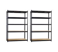 7H SEVEN HOUSE Pack 2 Estanterías Modulares Acero Galvanizado Negro y Madera con 5 Baldas Ajustables | Estantería de Almacenaje Uso Doméstico y Profesional | 180x120x60cm Carga Máxima 1250Kg