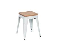 7H SEVEN HOUSE Taburete Bajo Industrial Apilable de Acero y Madera 38x38x46cm