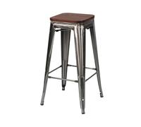 7house Taburete Medio Industrial Apilable de Acero y Madera 43x43x76cm 7house