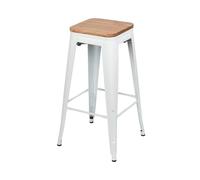 7H SEVEN HOUSE Taburete Medio Industrial Apilable de Acero y Madera 43x43x76cm 7house