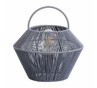 7H SEVENON Lámpara de Mesa Gris Estilo Mediterráneo | Modelo Shaoran Deco | Lámpara en Forma de Cesta de Papel Trenzado y Ratán | Ideal para Salón, Comedor o Mesitas de Noche | 24x24x25cm