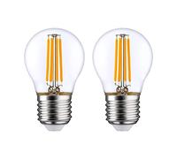 7H SEVENON Premium - Bombilla LED Esférica E27 4W (Pack 2), Aluminio/Policarbonato, 40W Equi, 470lm, Temperatura 2700K, Ángulo Apertura 330º, Clase Energética E, IP20, 25000H Vida Útil, Transparente