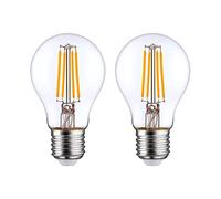 7H SEVENON Premium - Bombilla LED Estándar E27 8W (Pack 2), Aluminio/Policarbonato, 60W Equi, 806lm, Temperatura 2700K, Ángulo Apertura 330º, Clase Energética F, IP20, 25000H Vida Útil, Transparente