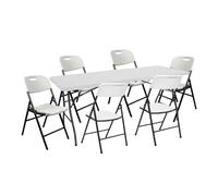 7house Conjunto Plegable Mesa 180cm y 6 Sillas con Asa Catering 7house