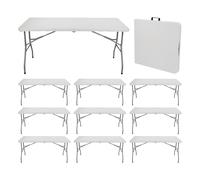 MegaPack 10 Mesas Plegables Portátiles Resina 150cm Blanco 7house